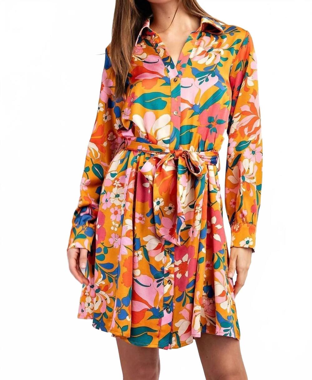NEW KORI silky floral print belted mini dress in multi